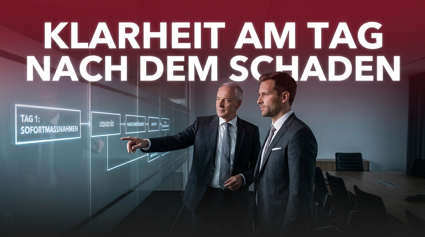 Was passiert am Tag nach dem Schaden – und warum Ihr Berater dann entscheidend ist, Schadenmanagement, Liquidität, Kommunikation, Handlungsfähigkeit, Unterschied Vermittler vs. Berater, Begleitung im Ernstfall
